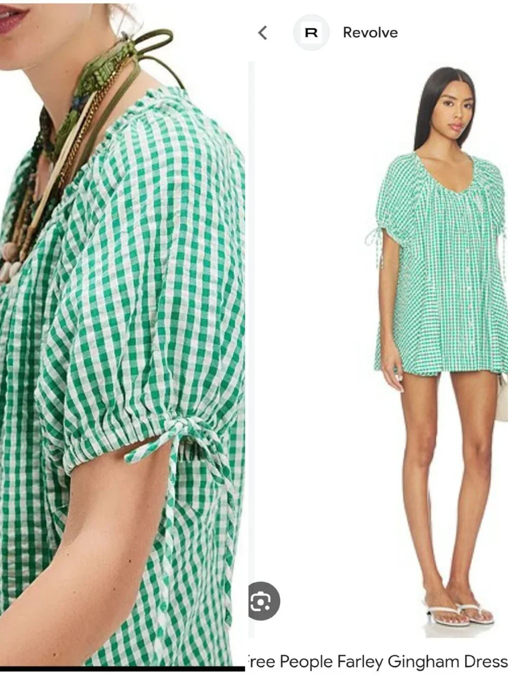 Free People Farley Gingham Tunic Mini Shirt Dress L Puffed Tie Sleeves Cottage